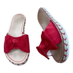 Kate Spade Suede Leather Red Bow Slip On Sandals Size 7 Embroidered